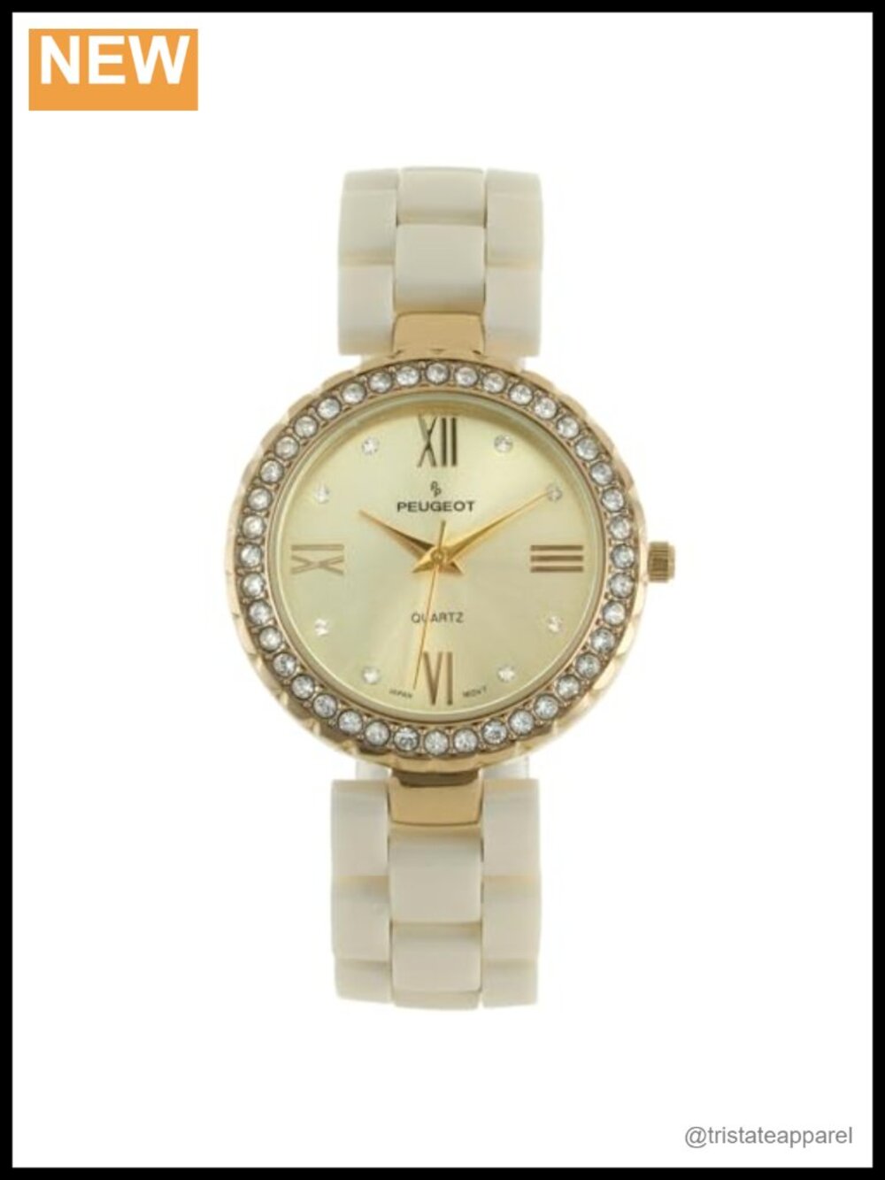 Ceramic Crystal Bezel Watch Champagne Roman Numeral Dial Adjustable Luxury